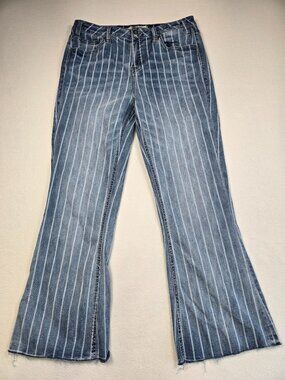 Rock & Roll Denim High Rise Striped Flare Leg Trouser Jeans W33 L32 Blue